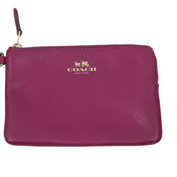 Coach Wristlet Pebble Leather Corner Zip Top Wallet Logo Hangtag Deep Berry E168 - Picture 6 of 12